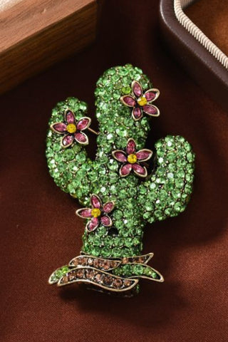Crystal Cactus Flower Brooch