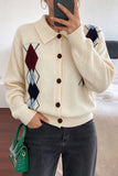 Argyle Knit Collared Button-Front Cardigan