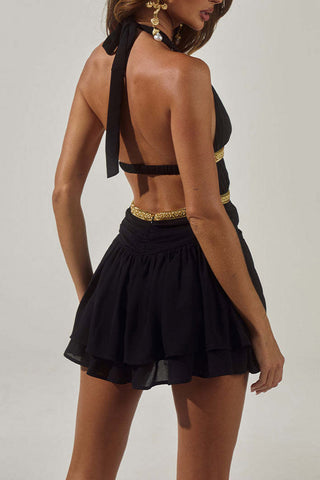 Halter Neck Flared Mini Dress