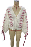 Bow Detail V-Neck Puff Sleeve Cardigan
