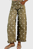Polka Dot Ruffle Hem Baggy Jeans