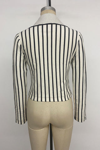 Striped V-Neck Button-Front Crop Cardigan