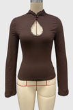 Lace Trim Keyhole Bell Sleeve Blouse
