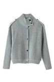 Ribbed Knit Button-Front Mock Neck Cardigan