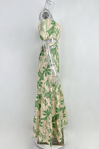 Off-Shoulder Tropical Print Dress