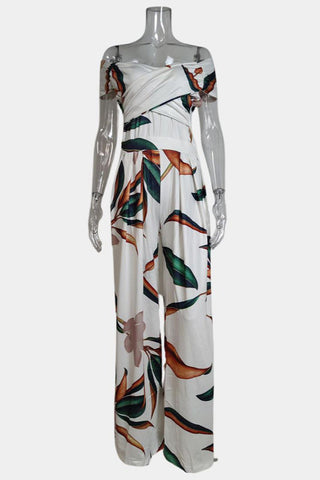 Off-Shoulder Floral Print Jumpsuit