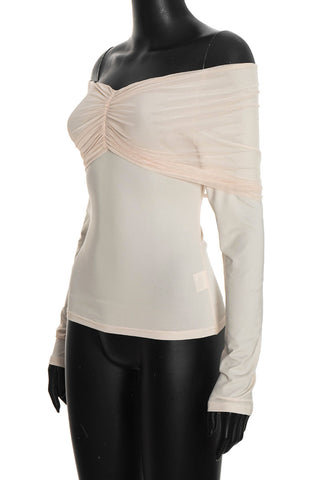 Sheer Ruched Off-Shoulder Long Sleeve Blouse