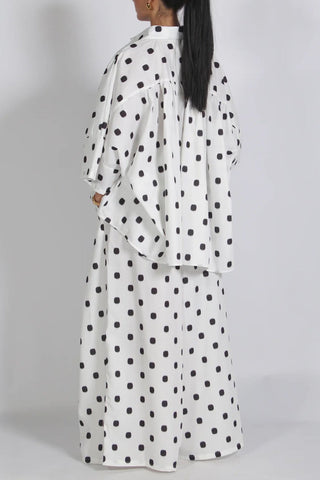 Polka Dot Button-Up Wide Leg Pants Set