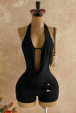 Halter Neck Romper with Drape Front