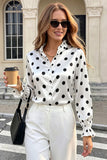 Polka Dot Ruffle Collar Bell Sleeve Blouse