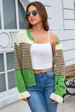 Striped Colorblock Button-Front Knit Cardigan