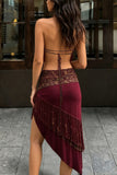 Fringe Halter Top and Skirt Set