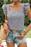 Gingham Ruffle-Sleeve Blouse