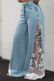 Sheer Floral Lace Side Wide Leg Jeans