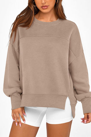 Crew Neck Side Slit Sweatshirt