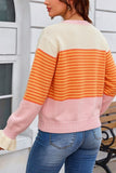 Striped Colorblock Button-Front Knit Cardigan