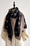 Heart Pattern Knit Fringe Scarf