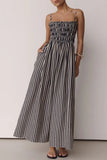 Striped Smocked Square Neck Maxi Dress