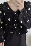 Crochet Polka Dot V-Neck Cardigan