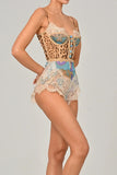 Buttoned Lace Trim Romper