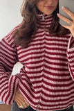 Striped Zip-Up Mock Neck Cardigan