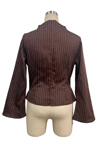 Striped Mock Neck Belted Blouse