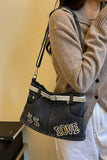 Rhinestone Belted Denim Tote Bag