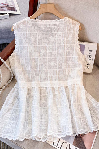 Button-Front Lace Tank Top