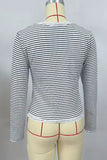 Striped Lace Trim V-Neck Blouse