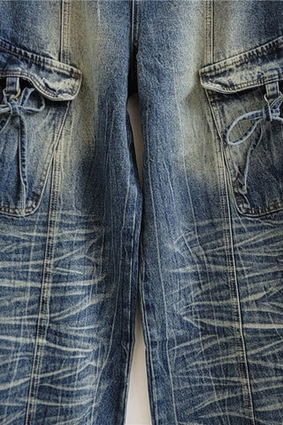 Distressed Cargo Pocket Baggy Jeans