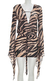 Zebra-Print Long Sleeve Wrap Mini Dress