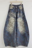 Distressed Patterned Wide-Leg Baggy Jeans