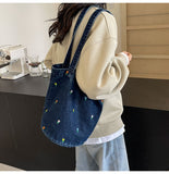 Floral Denim Tote Bag