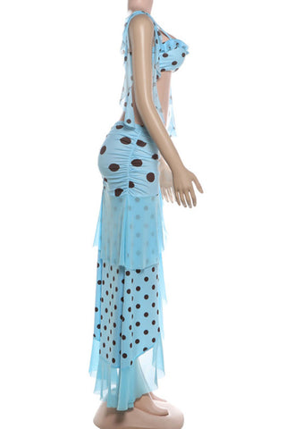 Polka Dot Bra Top and Slit Skirt Set