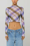 Sheer Polka Dot Mock Neck Crop Top