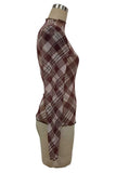 Plaid Mock Neck Sheer Long Sleeve Top