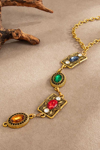 Multi-Gem Vintage Drop Chain Necklace