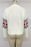 Reindeer Motif Crew Neck Cable Knit Sweater