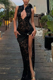 Elegant Lace Slit Maxi Dress