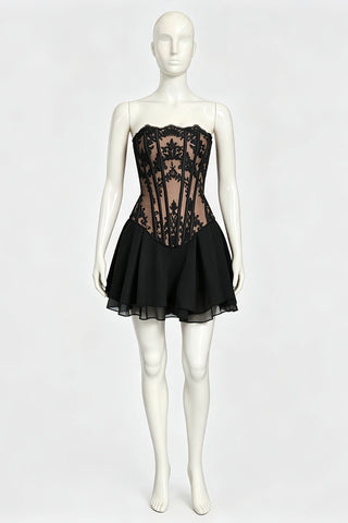 Lace Corset Top and Ruffle Mini Skirt Set