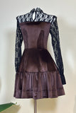 Lace Sleeve Mock Neck Velvet Mini Dress