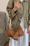 Suede Zipper Detail Slouchy Shoulder Bag