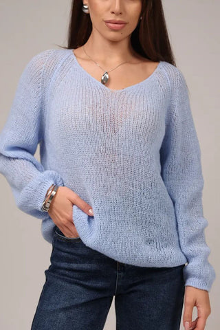 Sheer V-Neck Loose Knit Sweater