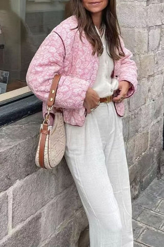 Floral Quilted Contrast Trim Jacket