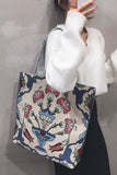 Floral Striped Handle Tote Bag