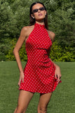 Polka Dot Mock Neck Sleeveless Mini Dress