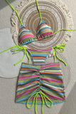 Striped Ruched Mini Skirt Set