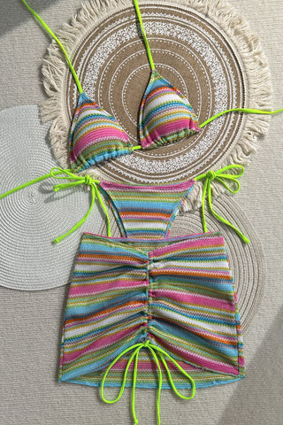 Striped Ruched Mini Skirt Set