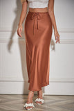 Satin Drawstring Waist Slip Midi Skirt