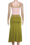 Contrast Trim Cami and Drawstring Midi Skirt Set